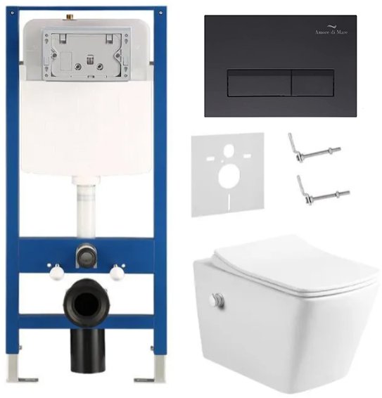 Комплект 6 в 1: инсталляция Amore di Mare QuickFit 50114 с подвесным унитазом Garda Bidet P310-X и клавишей смыва 404MB (QF404MB310X)